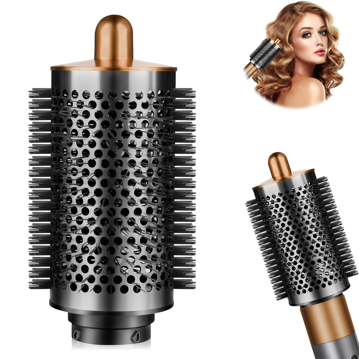 Liopif large round brush front view showing nickel copper finish and quick styling benefit