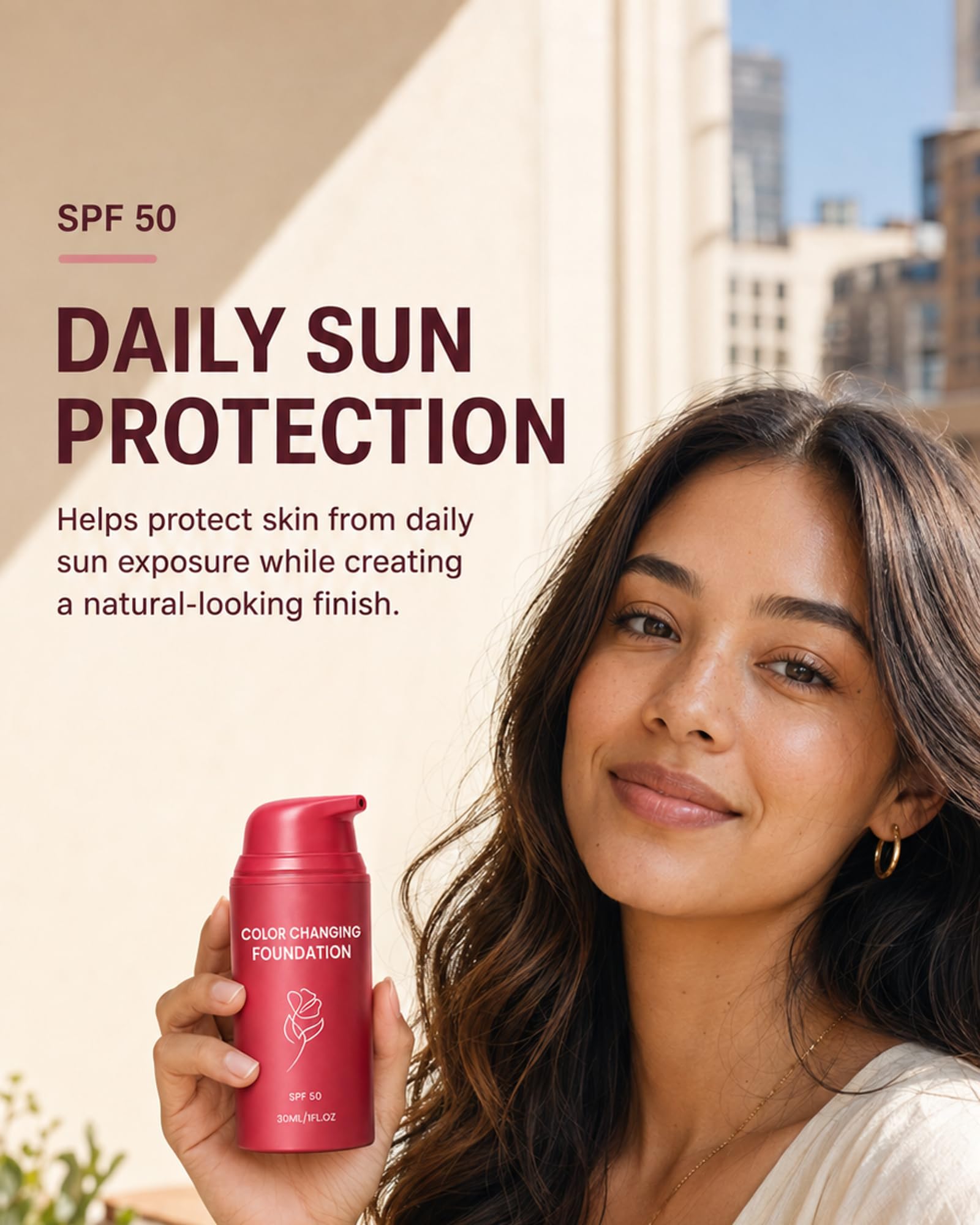 LiovBnik on makeup counter in lifestyle setting for natural finish benefit