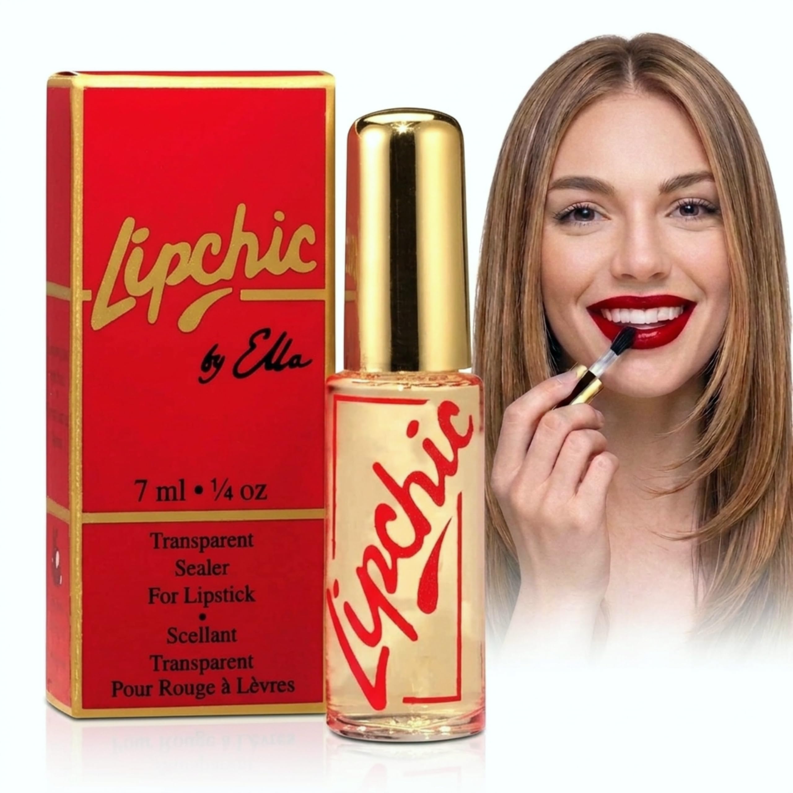 Lip Chic By Ella clear sealer front view showing compact tube and label, travel-friendly benefit