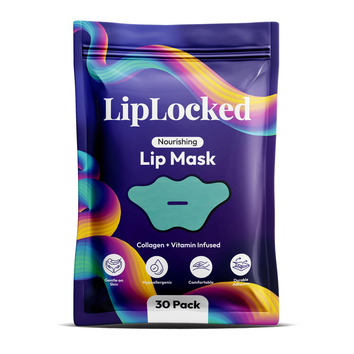 LipLocked front packaging showing 30-count box and benefits