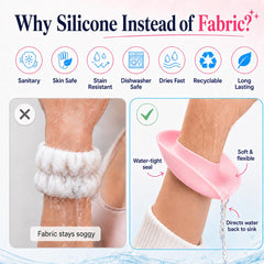 Liquilinks cuff in use while washing face keeping sleeves dry