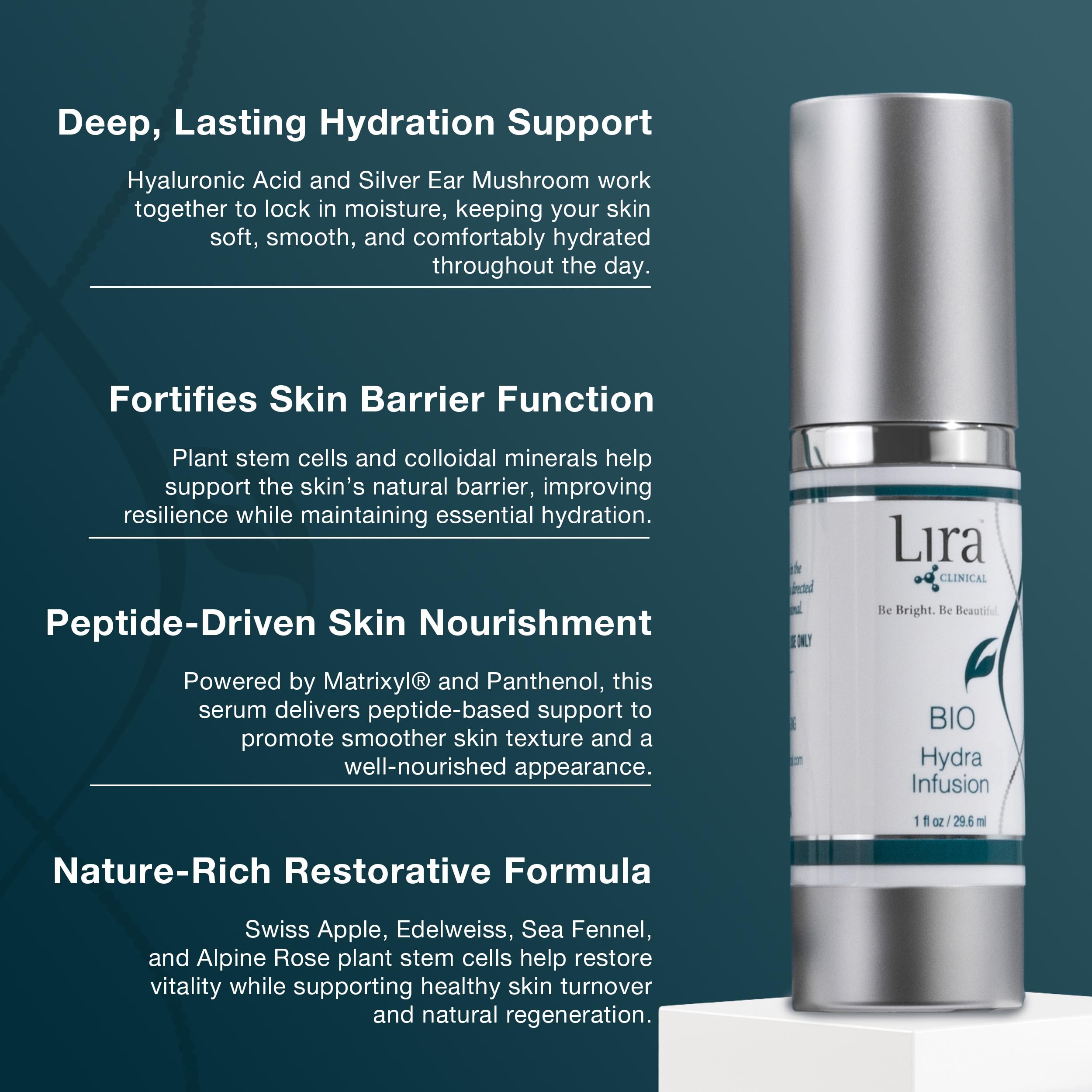 Lira Clinical close-up of serum texture emphasizing lightweight absorption