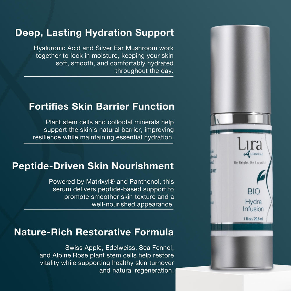 Lira Clinical close-up of serum texture emphasizing lightweight absorption