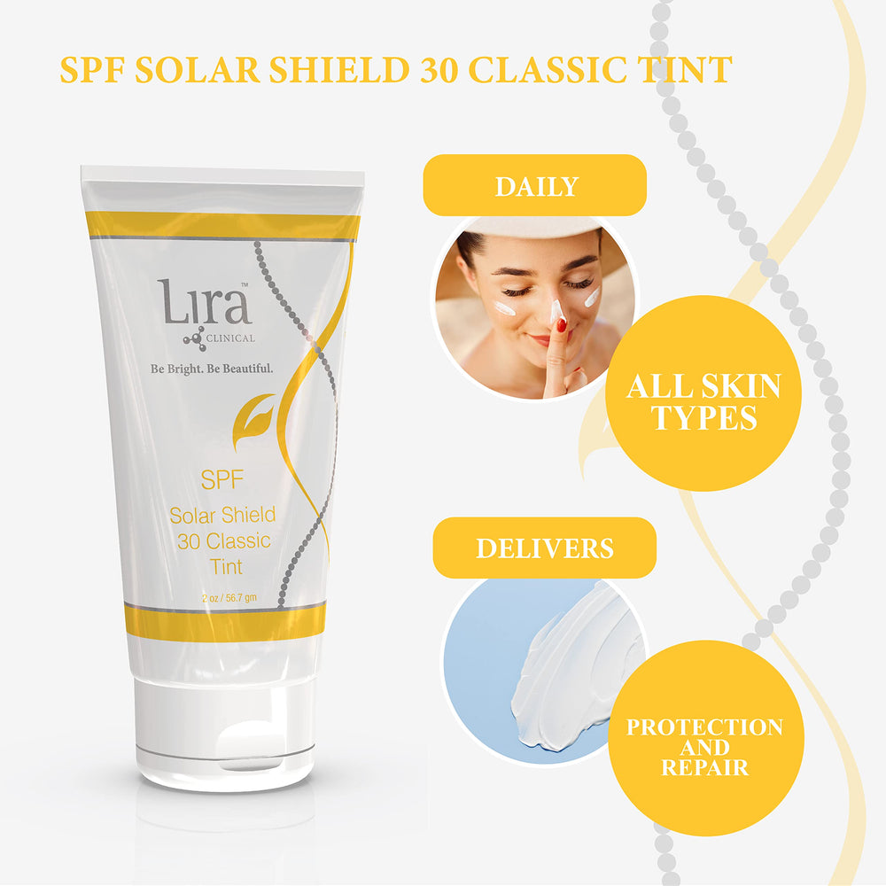 Lira Clinical sunscreen applied on hand demonstrating blendable tint benefit
