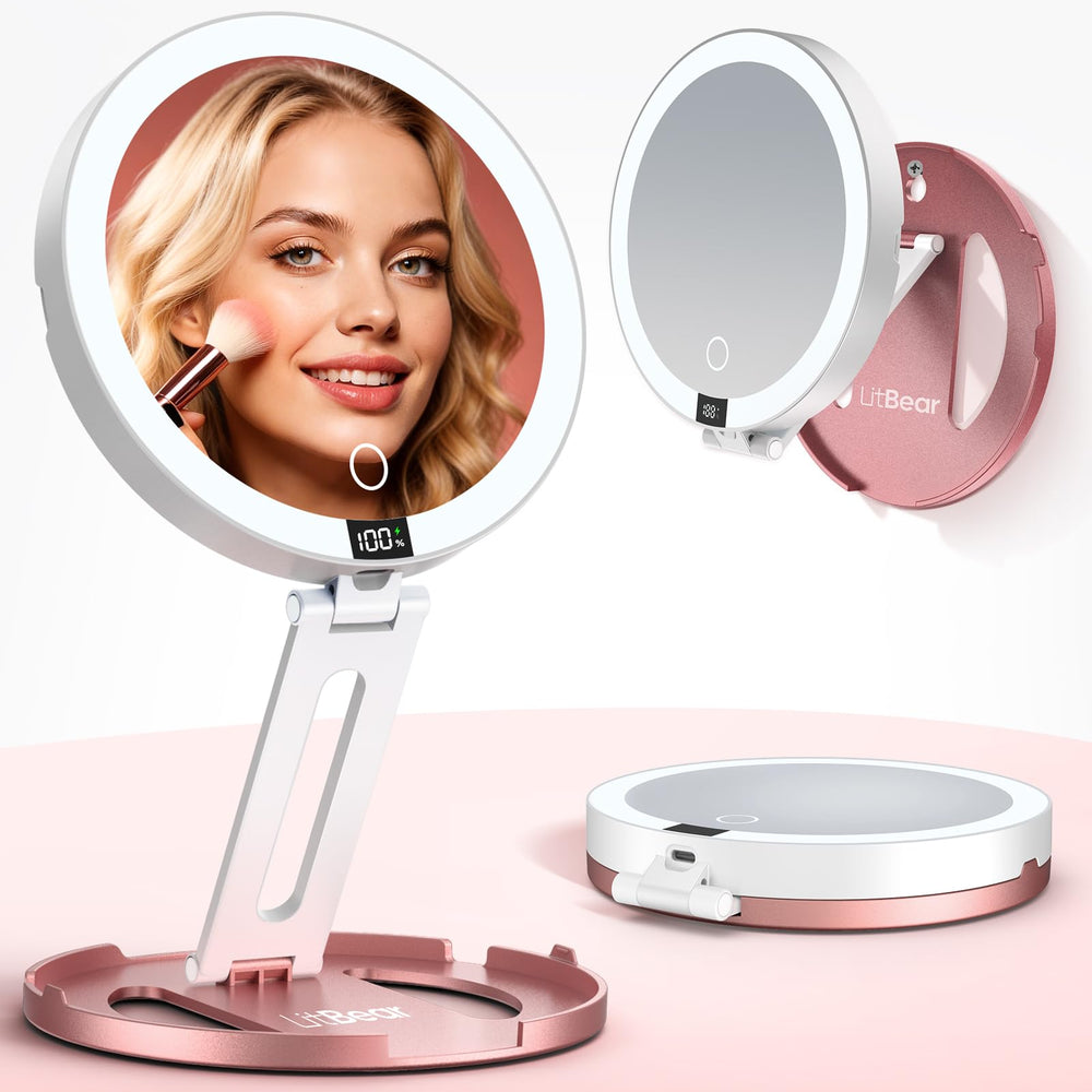 LitBear front closed mirror showing compact travel-friendly design and easy storage