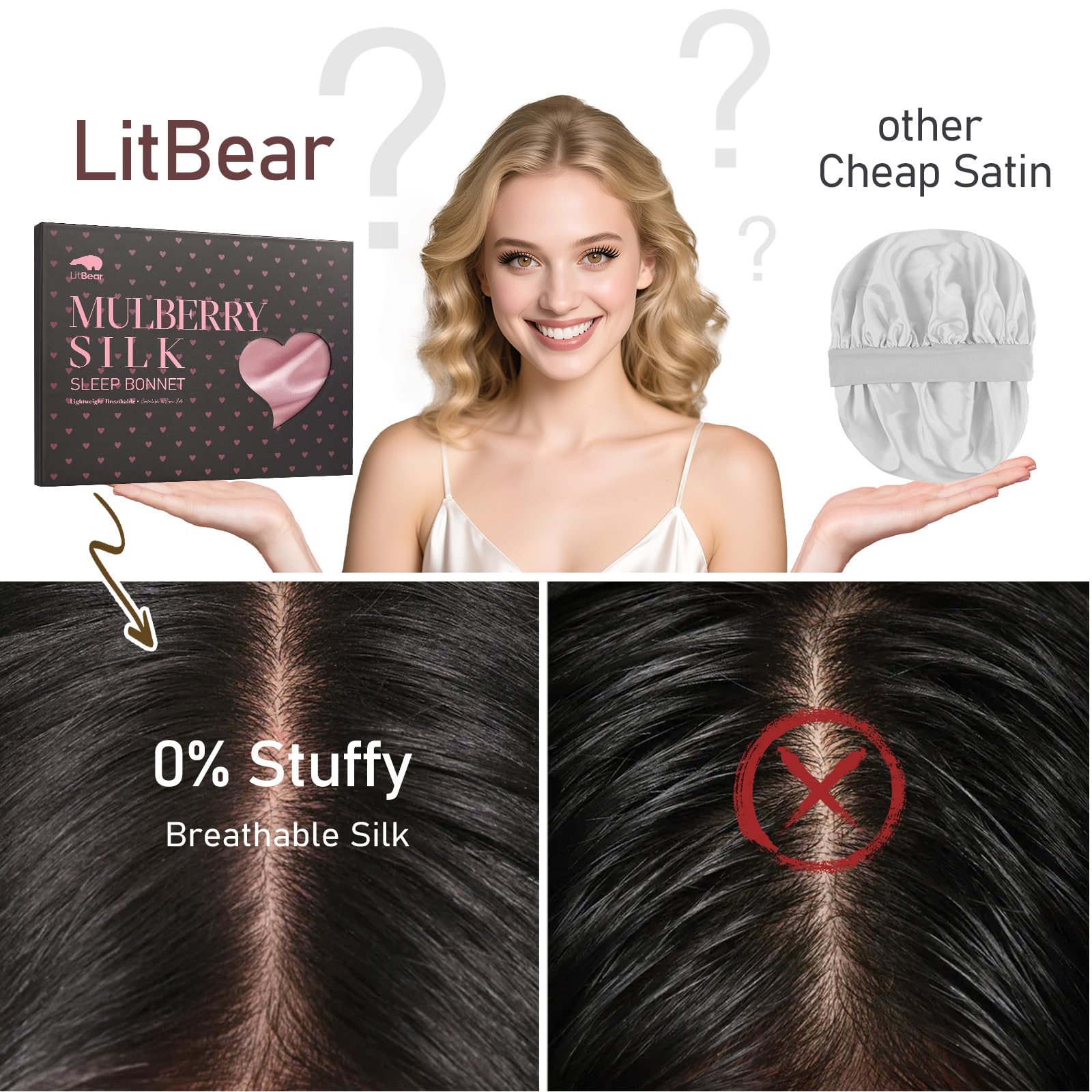 LitBear interior smooth silk surface protecting hair and reducing friction