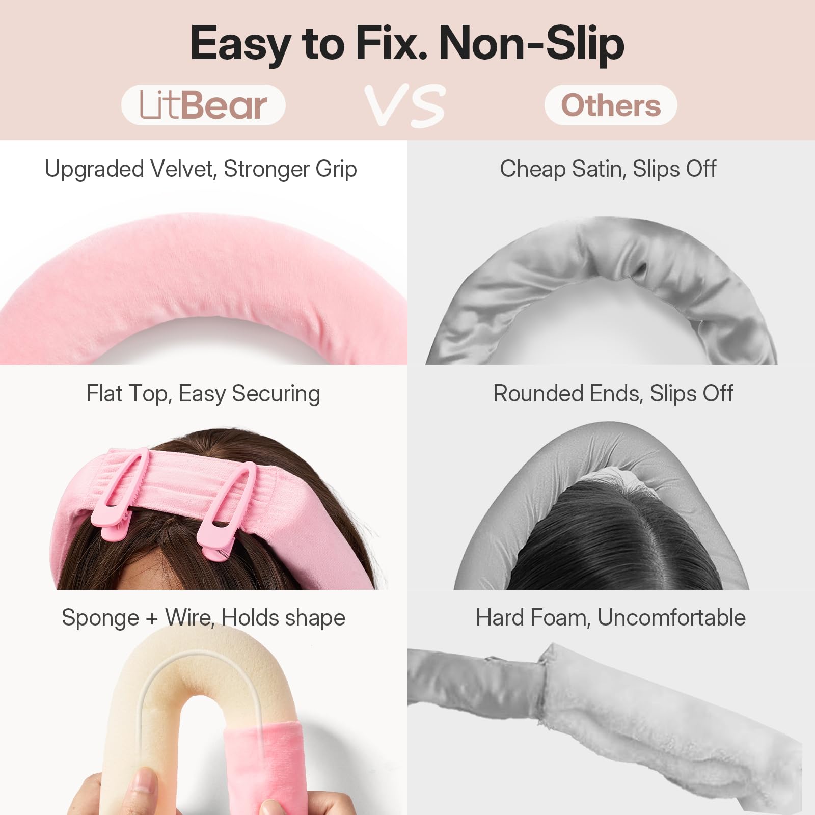 LitBear overnight curler on pillow showing comfortable overnight wear and secure hold