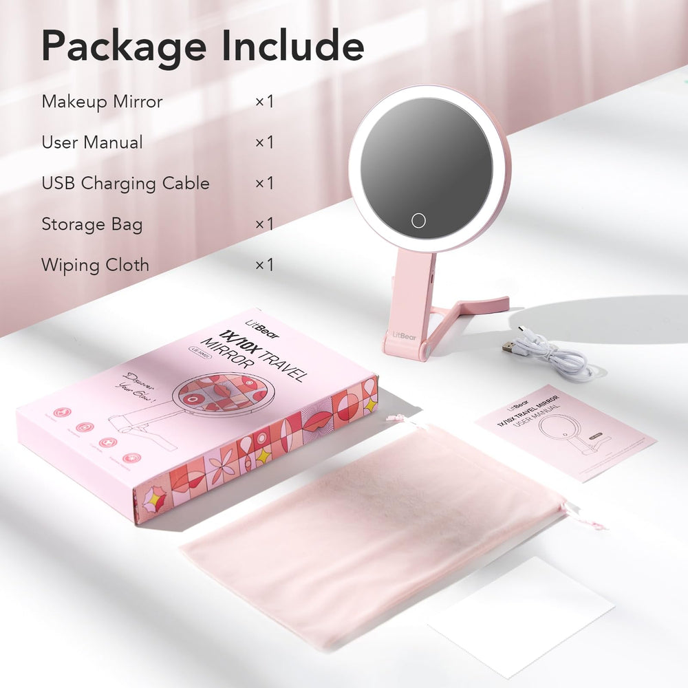LitBear mirror packaged for travel showing protective packing and portability benefit