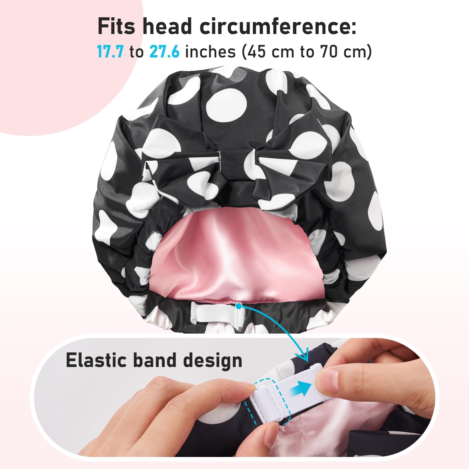 LitBear roomy cap on model displaying full coverage for long, thick hair