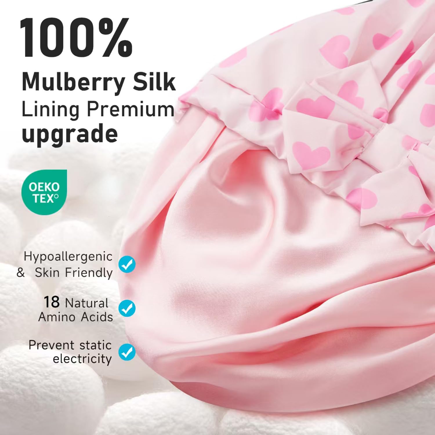 LitBear close-up of 22 momme silk lining reducing friction for smoother hair