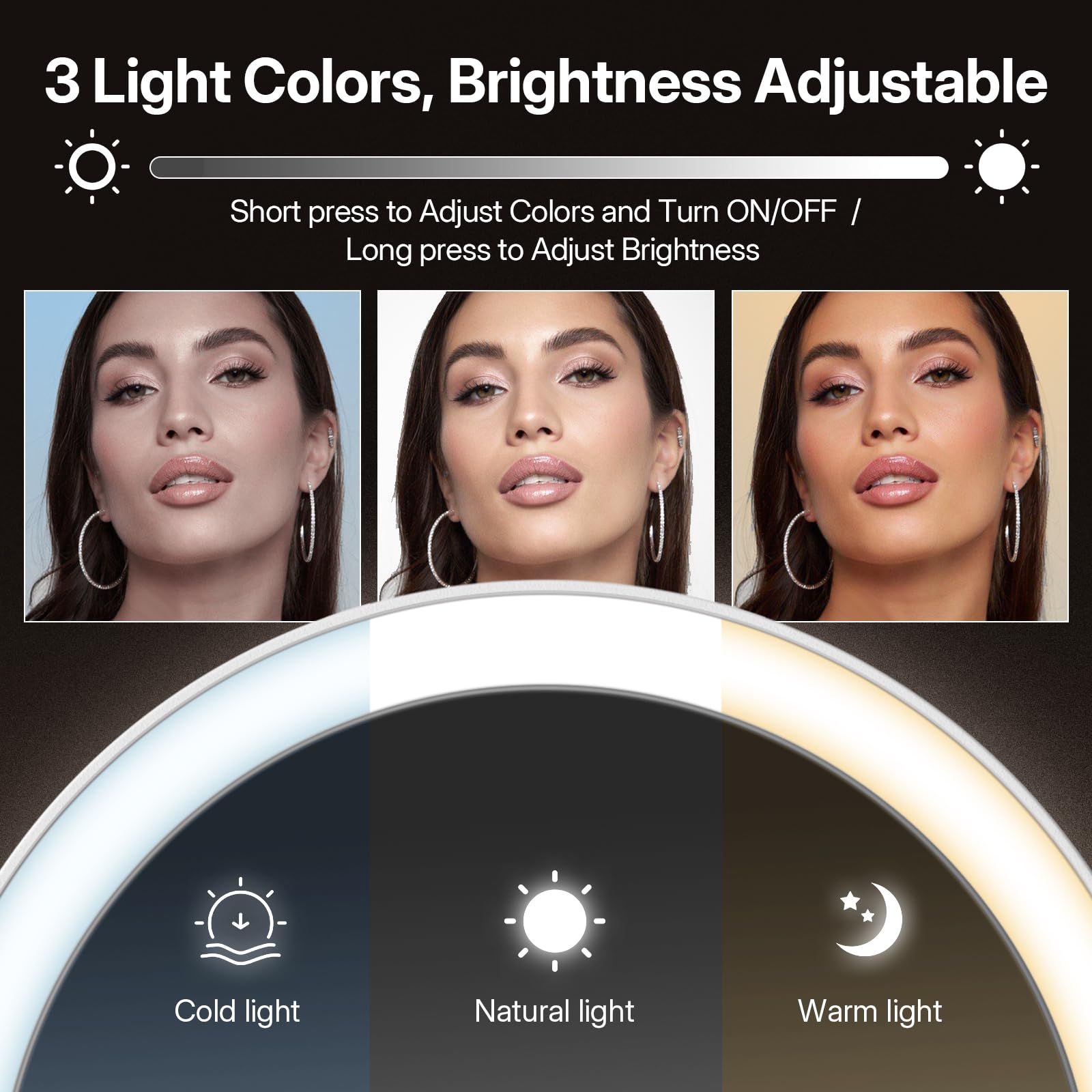LitBear smart display and touch controls showing brightness percent and battery level