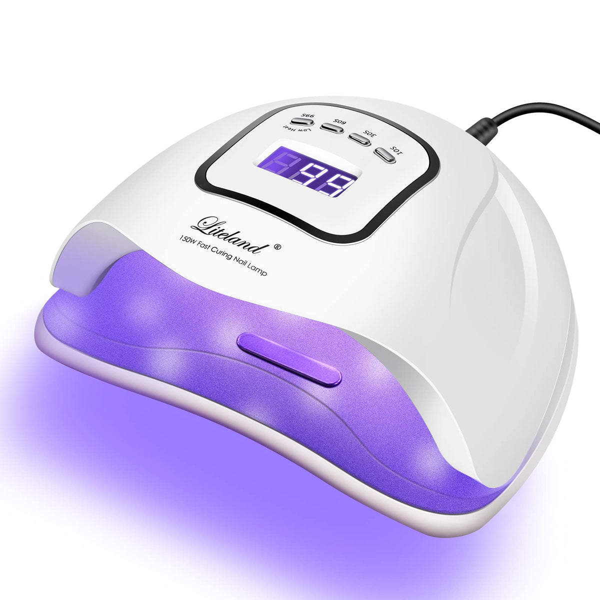 Liteland front view of 150W UV gel lamp showing controls and roomy interior for fast curing