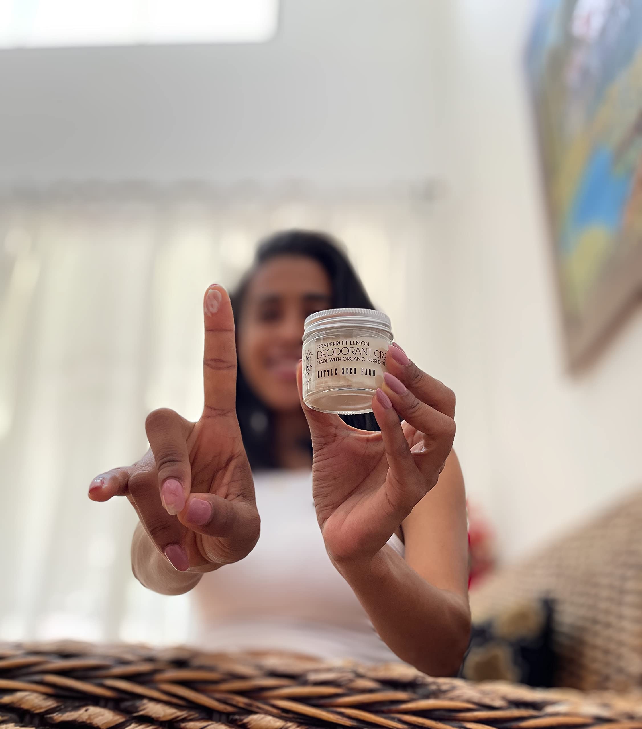 Little Seed Farm jar with bamboo applicator suggesting no-mess, hygienic use