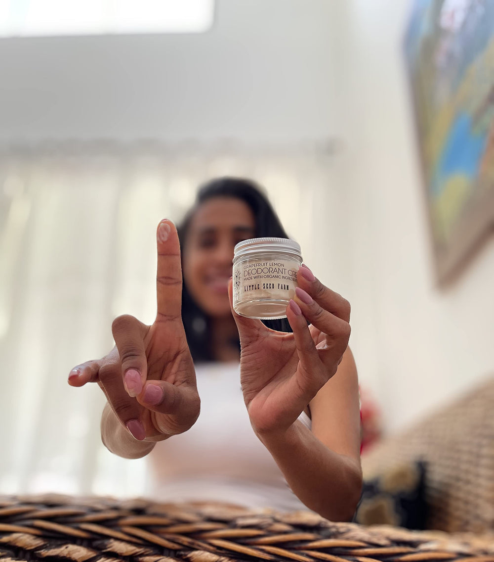 Little Seed Farm jar with bamboo applicator suggesting no-mess, hygienic use