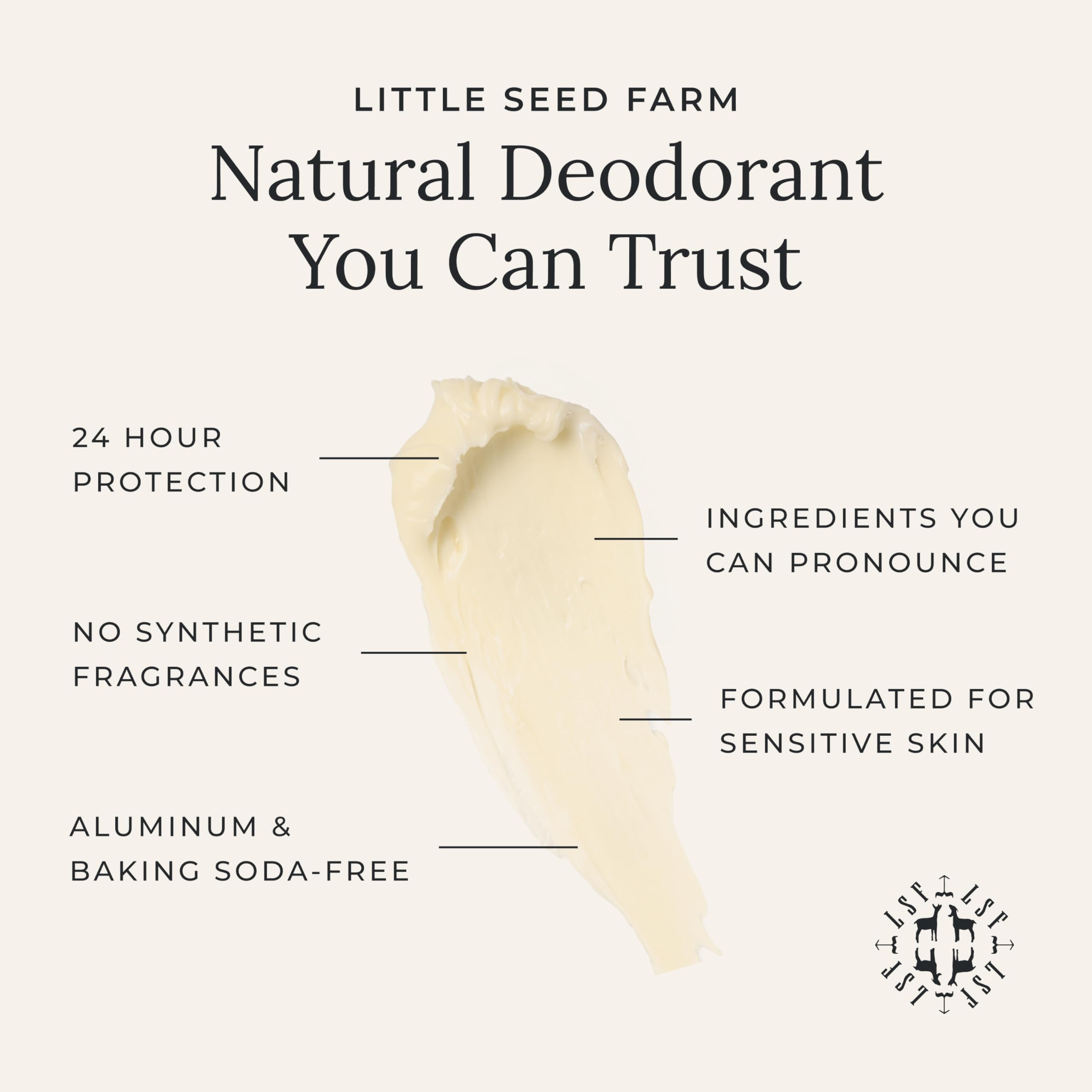 Little Seed Farm creamy deodorant texture close-up showing silky glide benefit