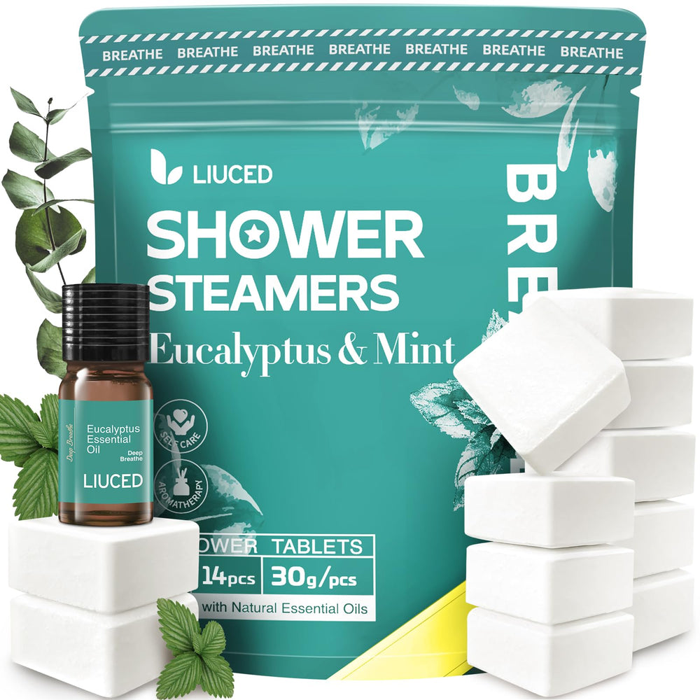 LIUCED front packaging showing eucalyptus and mint steamers, clear gift-ready presentation