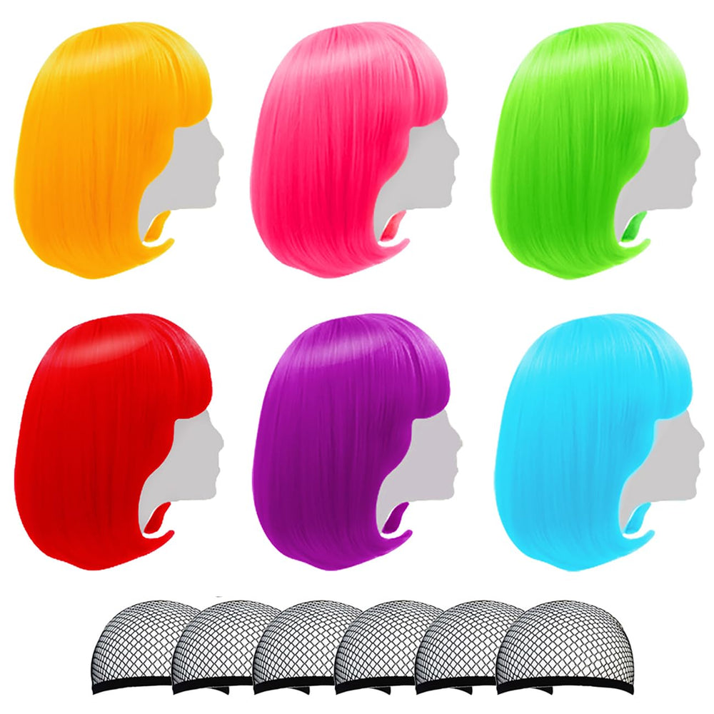 LIULIUBTY front packaging showing six colorful wigs and accessories for event-ready looks