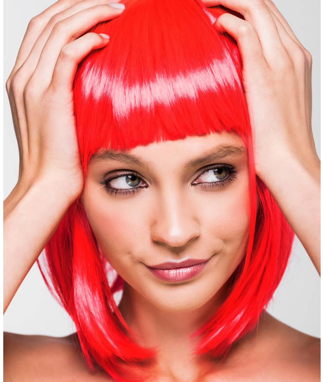 LIULIUBTY orange wig close-up showing smooth synthetic texture and vibrant color