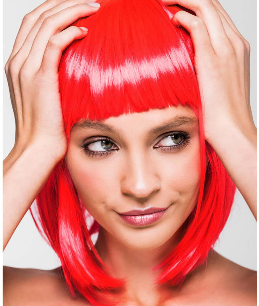 LIULIUBTY orange wig close-up showing smooth synthetic texture and vibrant color