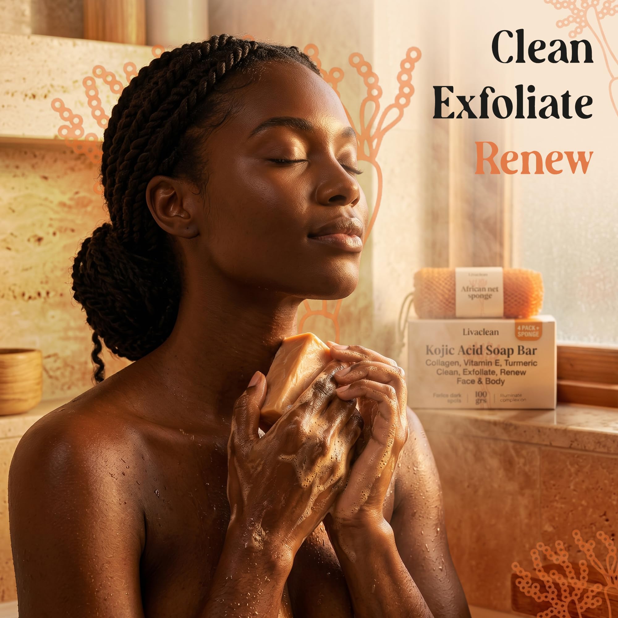 LivaClean soap applied on face showing gentle cleansing and even tone benefit
