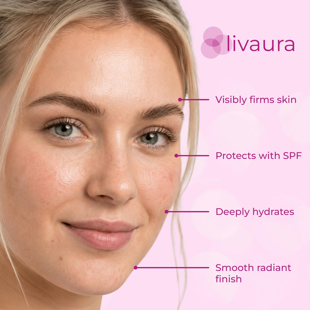 LIVAURA Retinol on bathroom counter lifestyle shot showing morning routine benefit
