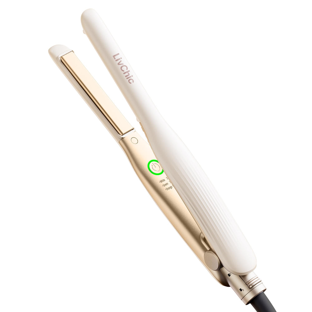 LivChic front view of pencil flat iron showing sleek compact design and portability