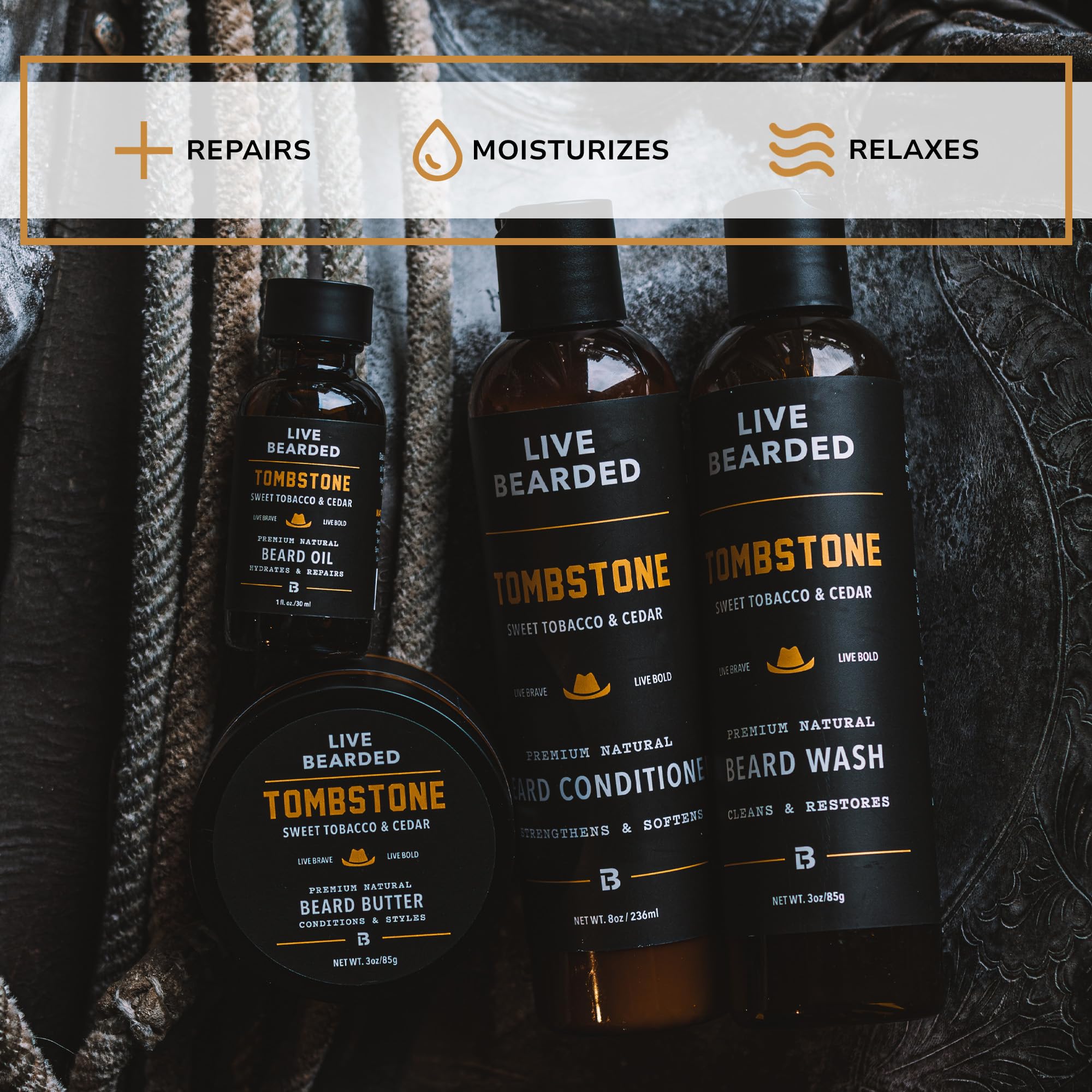 Live Bearded beard oil dropper applying oil to beard for softening benefit