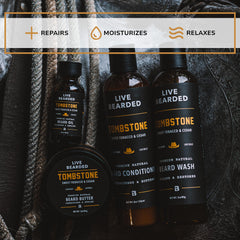 Live Bearded beard oil dropper applying oil to beard for softening benefit