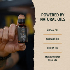 Live Bearded oil texture on palm illustrating lightweight absorption benefit