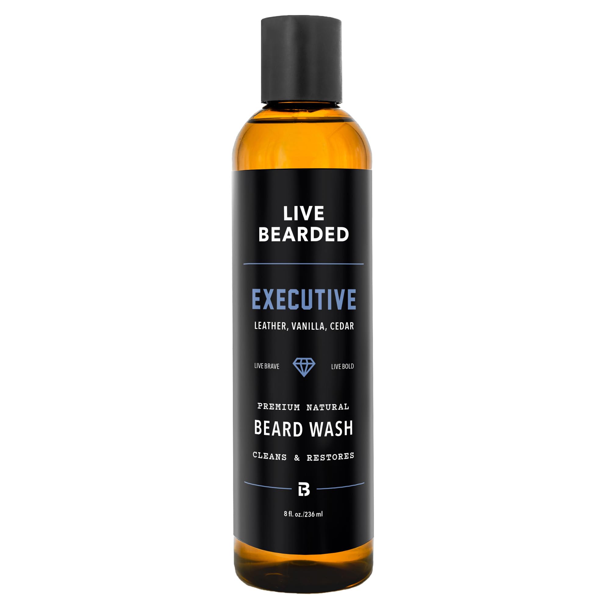 Live Bearded front packaging showing bottle and executive scent benefits