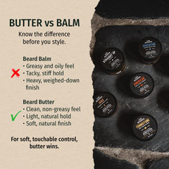 Live Bearded butter texture close-up highlighting smooth, moisturizing cream