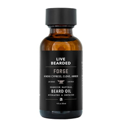 Live Bearded Forge front bottle showing product and size, promotes easy grooming