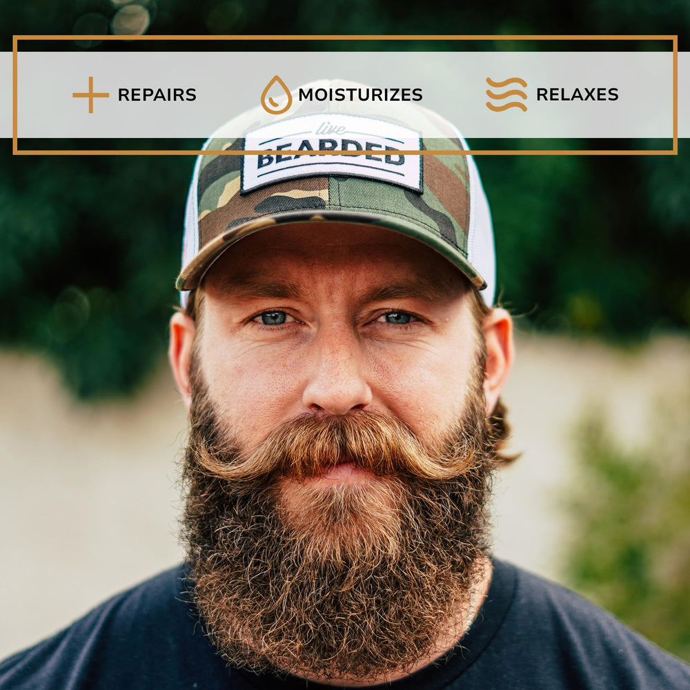 Live Bearded product being applied to beard for softer, manageable hair
