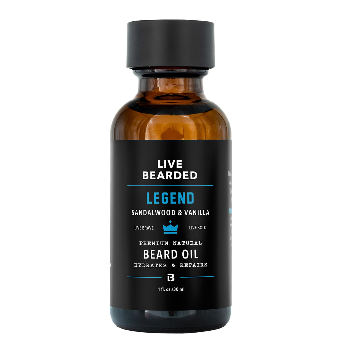 Live Bearded Legend front bottle showing label and portable 1 fl oz convenience