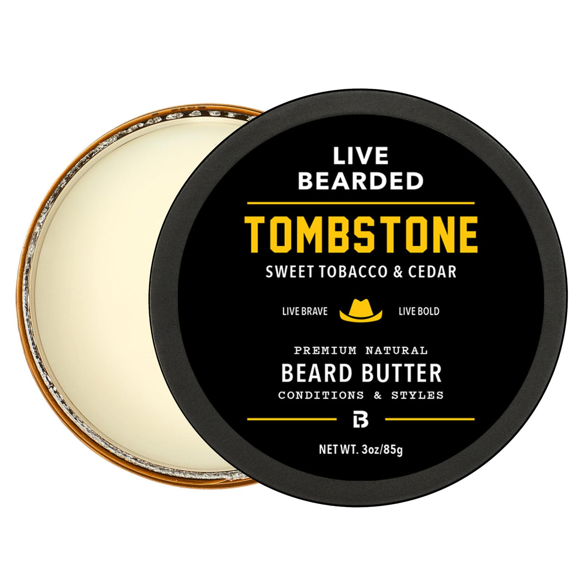 Live Bearded jar front view showing label and 3 fl oz size for clear purchase decision