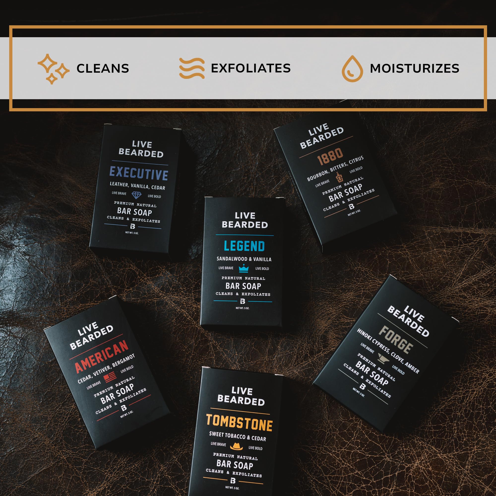 Live Bearded ingredient label detail showing natural oils and charcoal