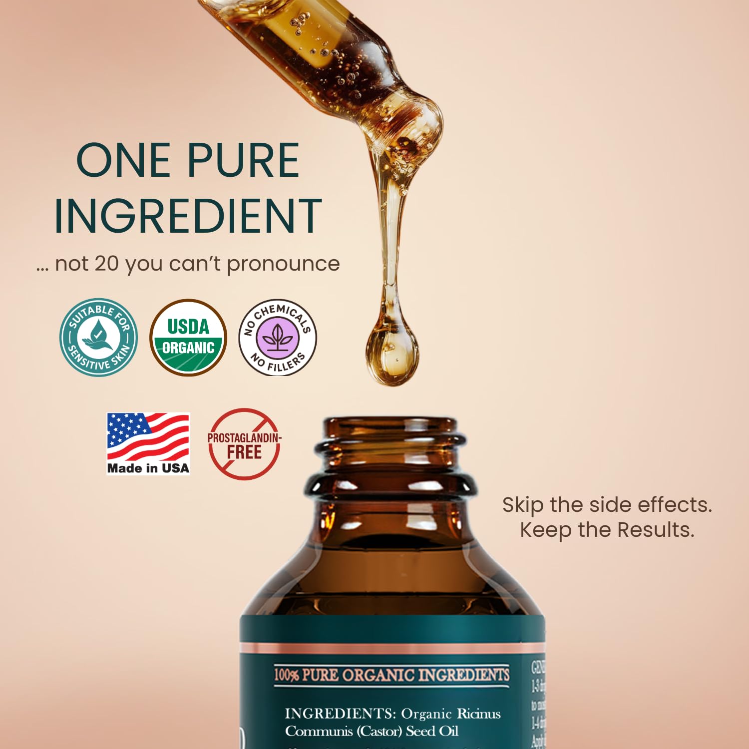 Live Fraiche cold-pressed castor oil glass bottle close-up highlighting purity and quality
