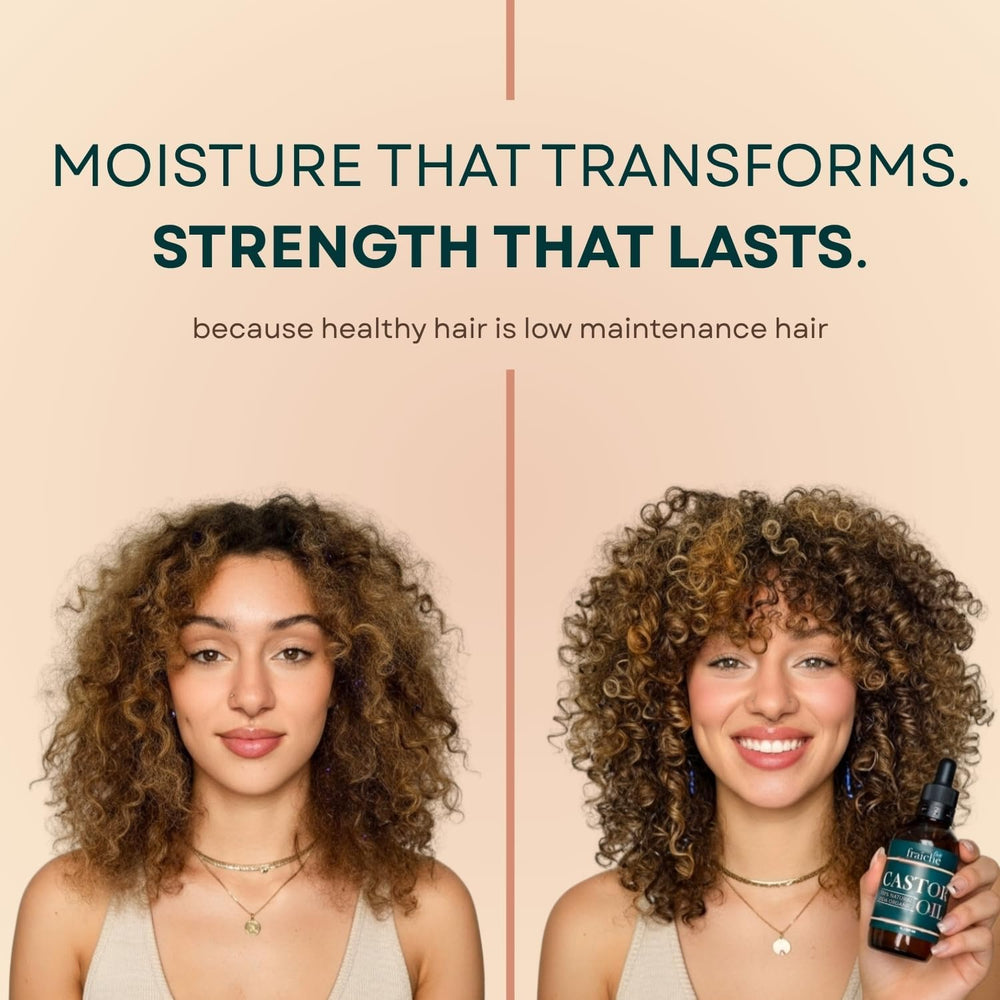 Live Fraiche applying oil through hair mid-lengths to reduce frizz and condition
