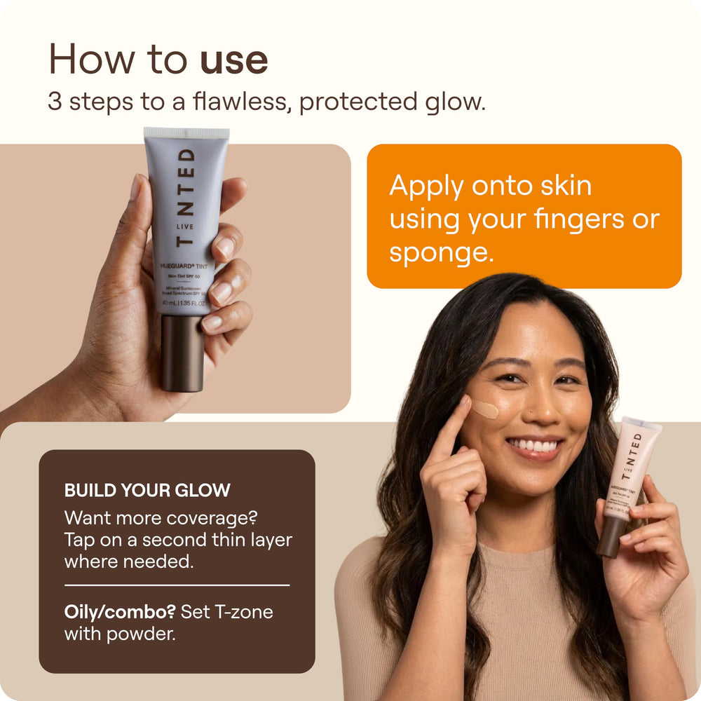 Live Tinted hueguard blended on cheek close-up showing natural luminous finish