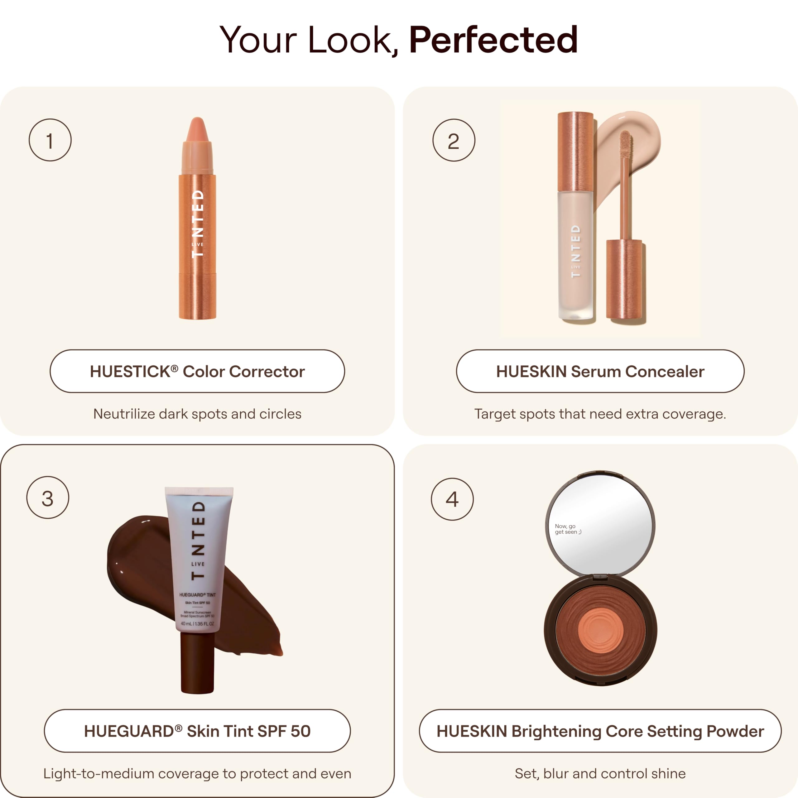 Live Tinted hueguard ingredients flatlay with hyaluronic acid and sea buckthorn oil
