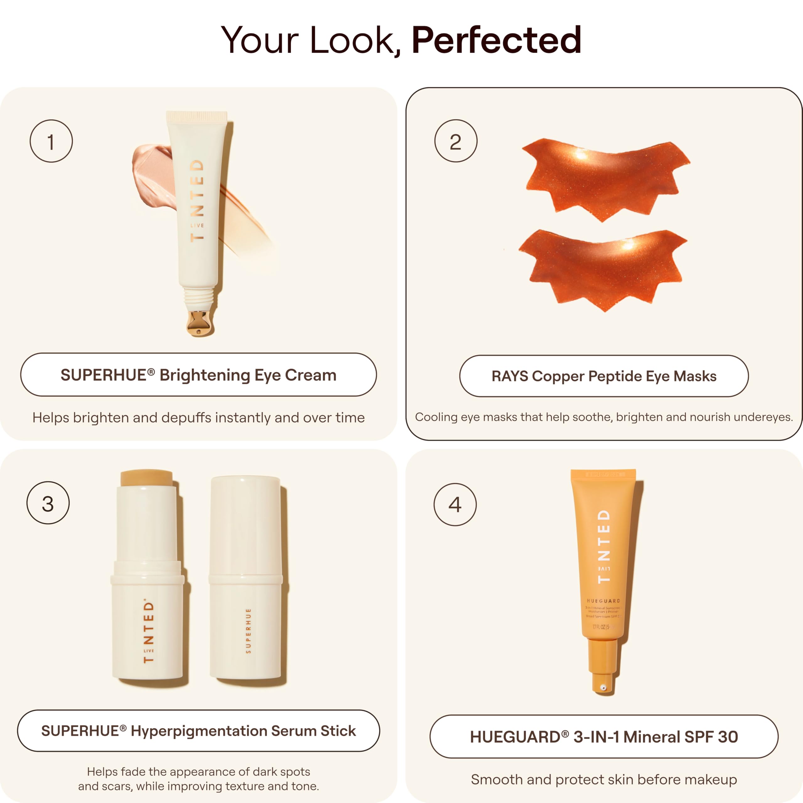 Live Tinted ingredients label showcasing copper peptide and bakuchiol benefits