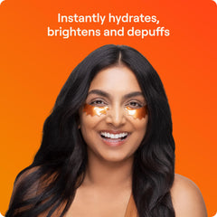 Live Tinted close-up of one copper peptide eye patch showing smoothing effect