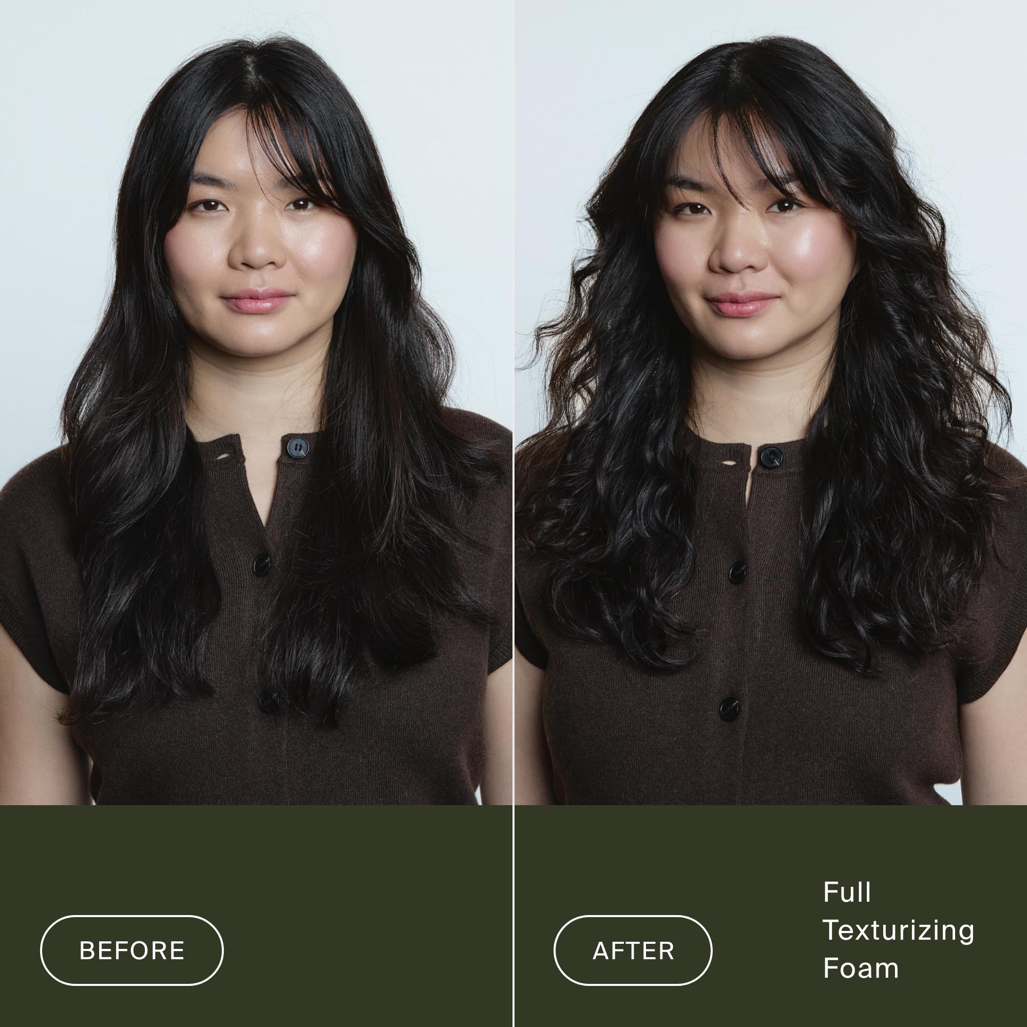 Living Proof foam dispensed on palm illustrating airy texture and easy application