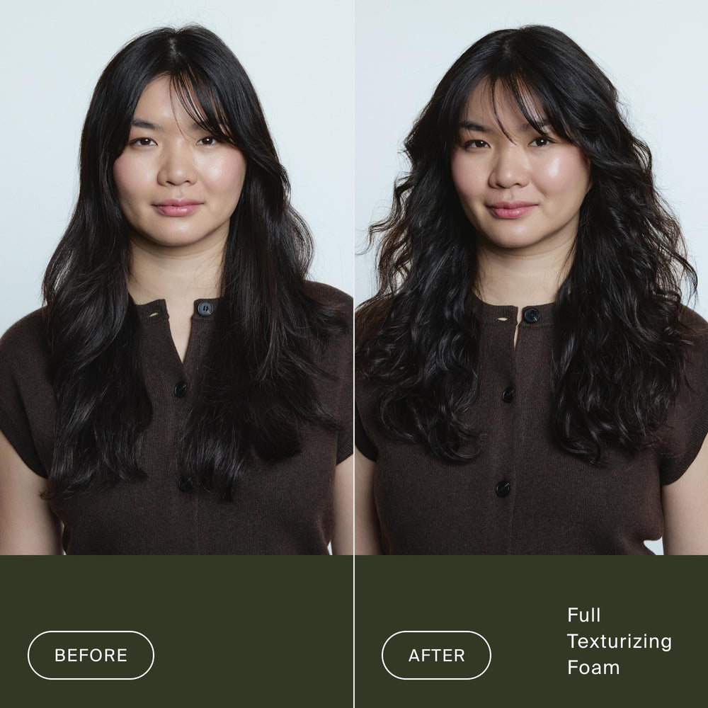 Living Proof foam dispensed on palm illustrating airy texture and easy application