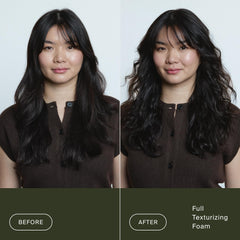 Living Proof foam dispensed on palm illustrating airy texture and easy application