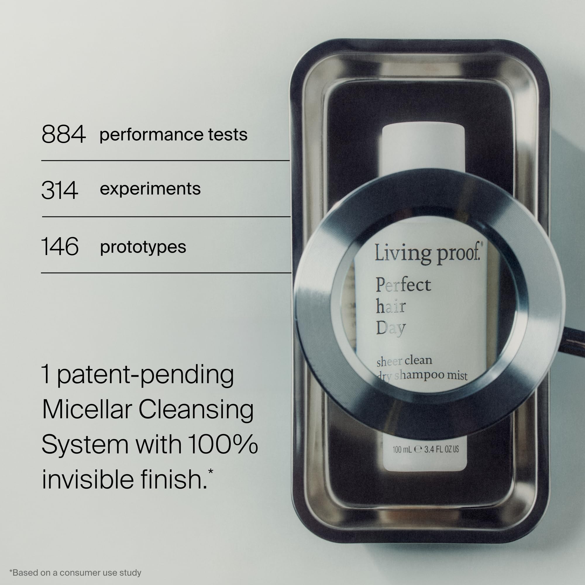 Living Proof label closeup highlighting micellar cleaning technology