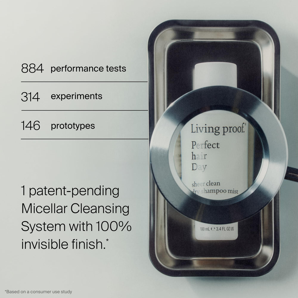Living Proof label closeup highlighting micellar cleaning technology