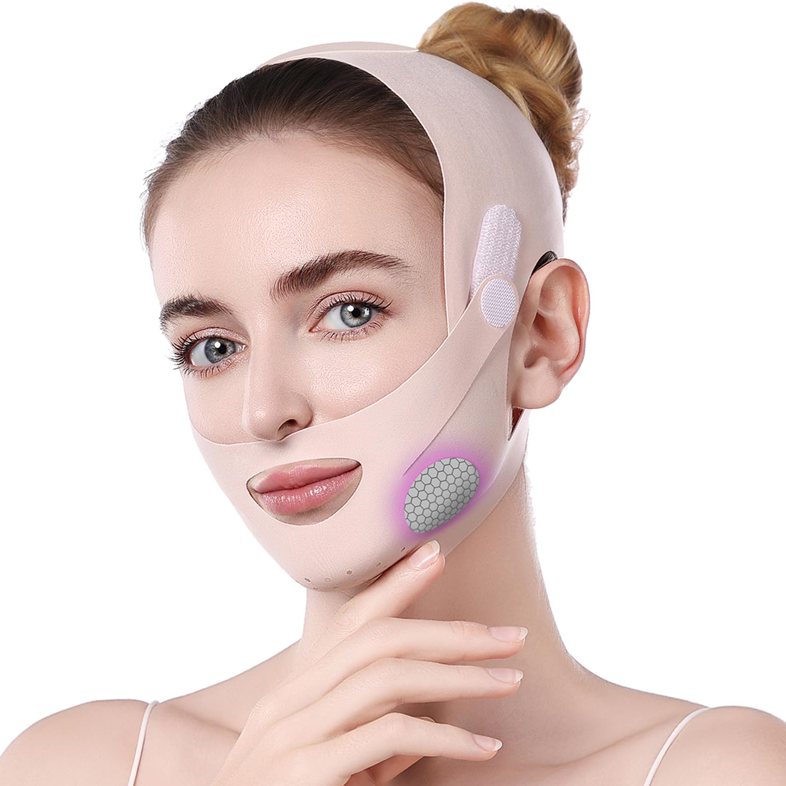 Lixuee front view of pink chin strap showing V-line support and comfortable fit