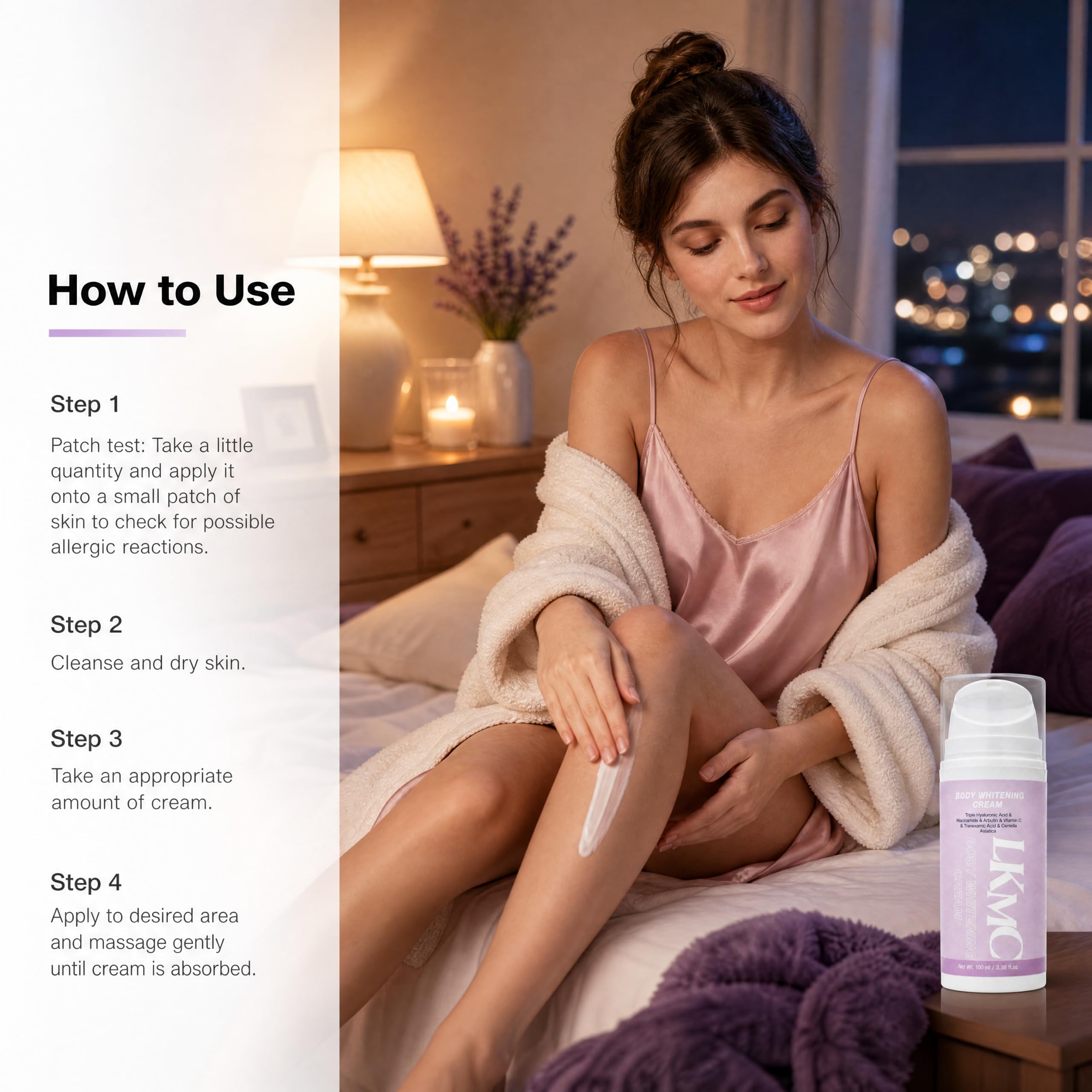 LKMC label ingredients view highlighting arbutin and moisturizing agents