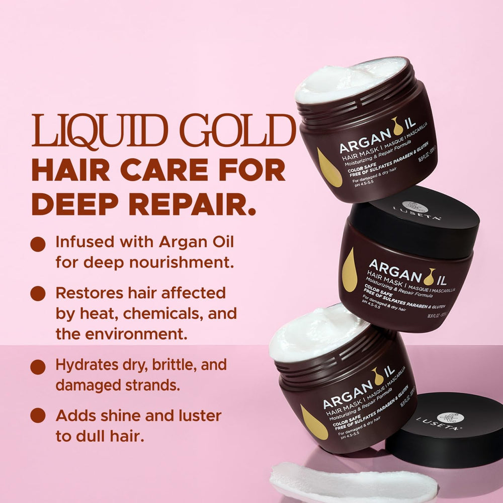 L LUSETA ingredient label close-up highlighting argan oil benefit